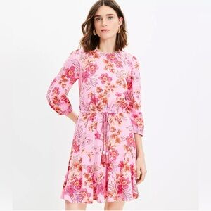 LOFT BNWT Petite Lily Godet Puff Sleeve Mini Flare Dress size small
Pink